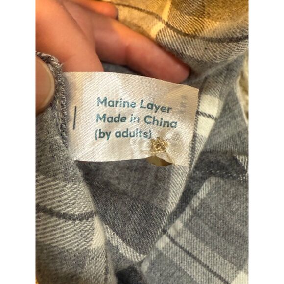 Marine Layer Plaid Flannel Shirt Small S Grey Tan Split Back Cotton Soft Detail - Picture 9 of 9